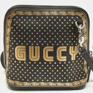 Gucci X Sega BlackGold Leather Mini GUCCY Star Dome Crossbody Bag